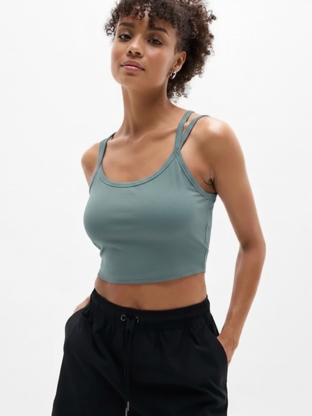 NWT Athleta Ribbed Double Strap Tank Sea Green Size Medium